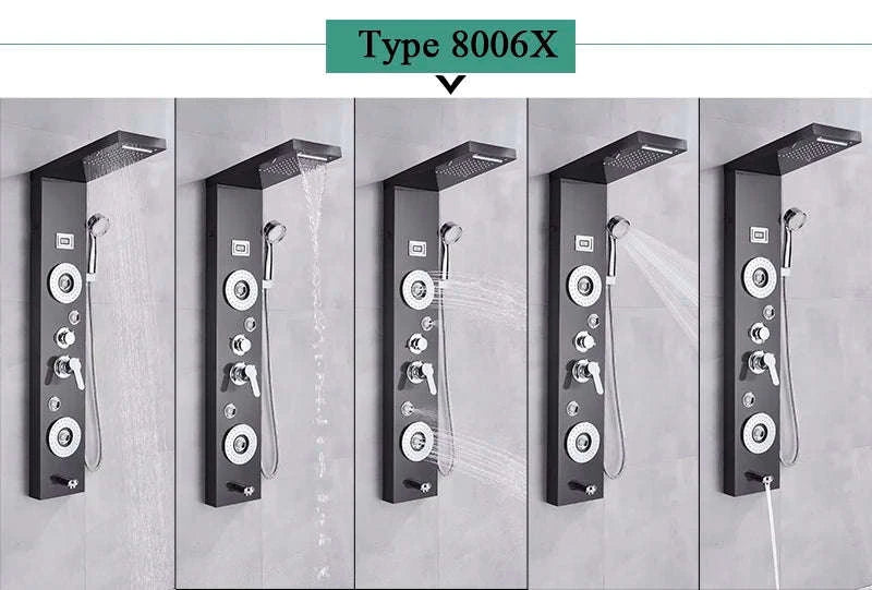 LED Shower Panel Massage Jet Shower System-Black 8804 / United States
