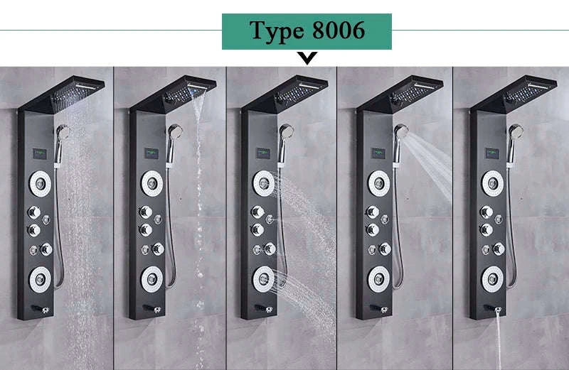 LED Shower Panel Massage Jet Shower System-Black 8804 / United States