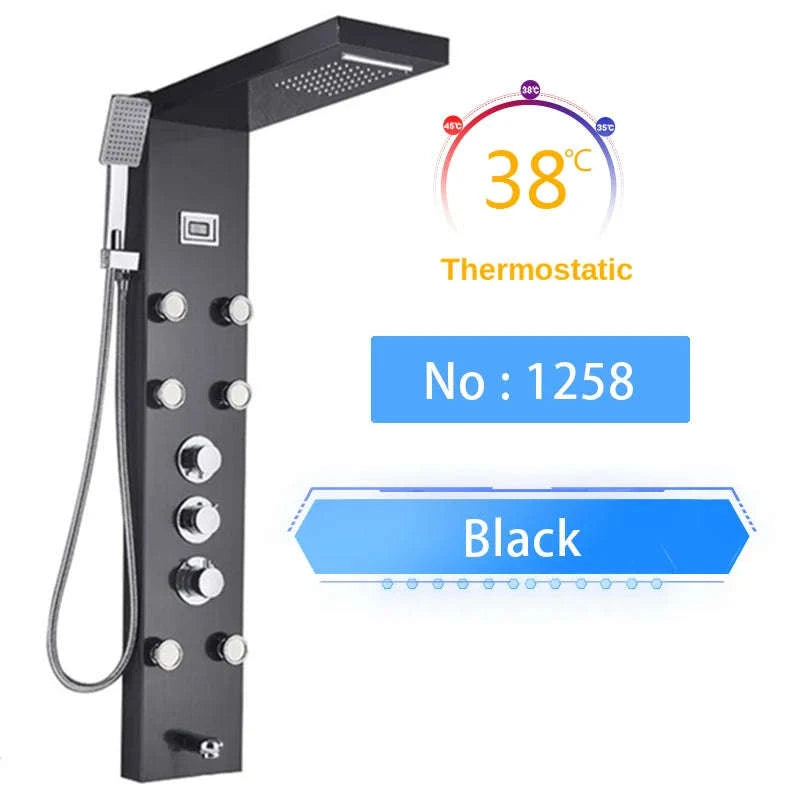 LED Shower Panel Massage Jet Shower System-Black 8804 / United States