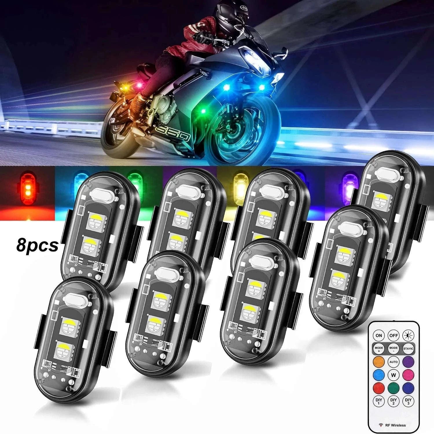 LED Strobe Lights Remote Control 8 Colors Anti-Collision Lights-8pcs