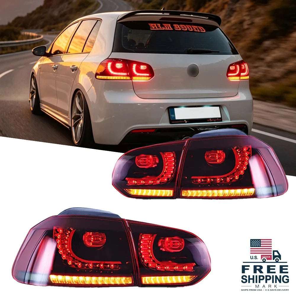 LED Tail Lights for 2008–2014 VW Golf Mk6 with Sequential Signal-Red Clear / LHD / United States