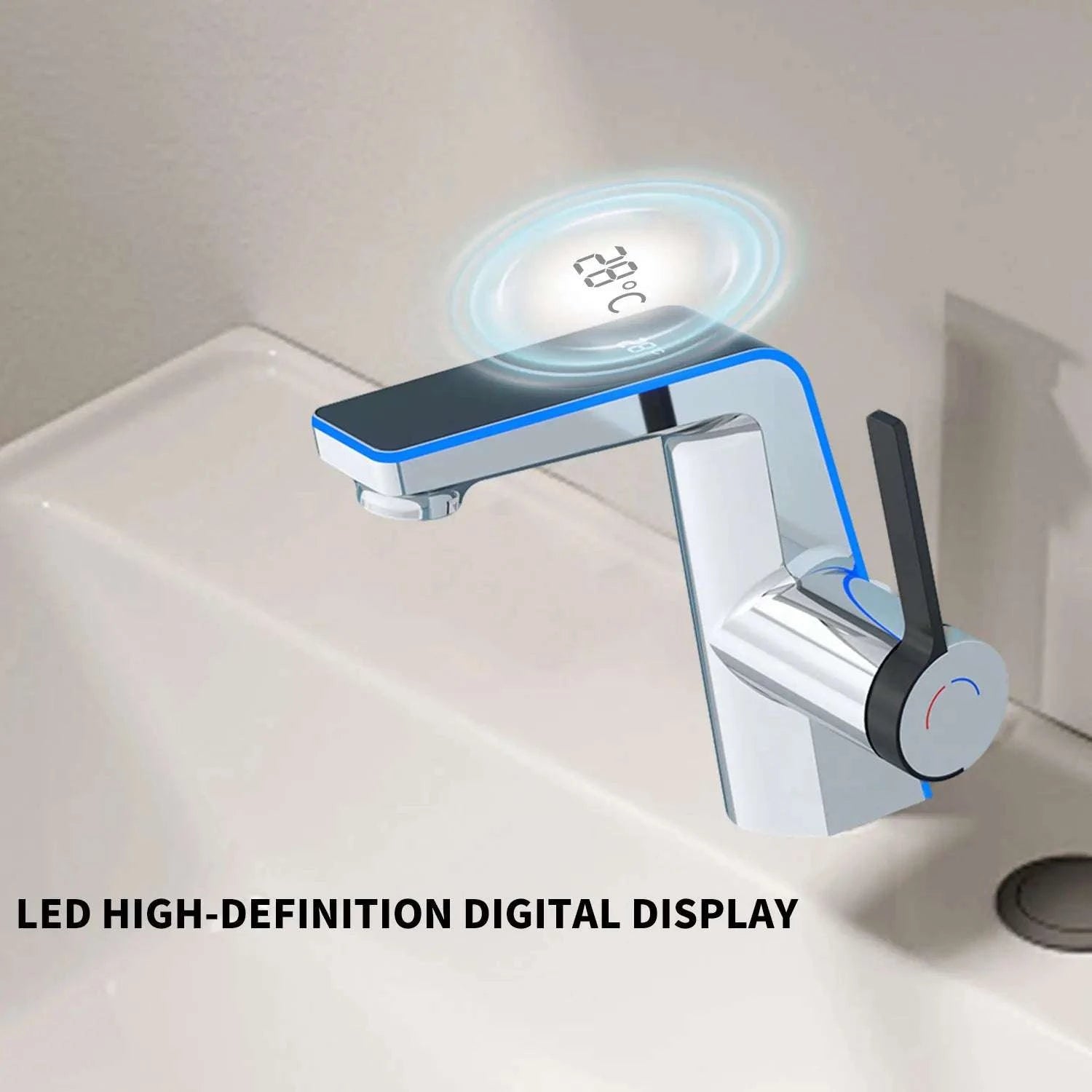 LED Temperature Display Bathroom Faucet with Dual Spray Modes-Black / france / Surface Finishing: include 60cm hose