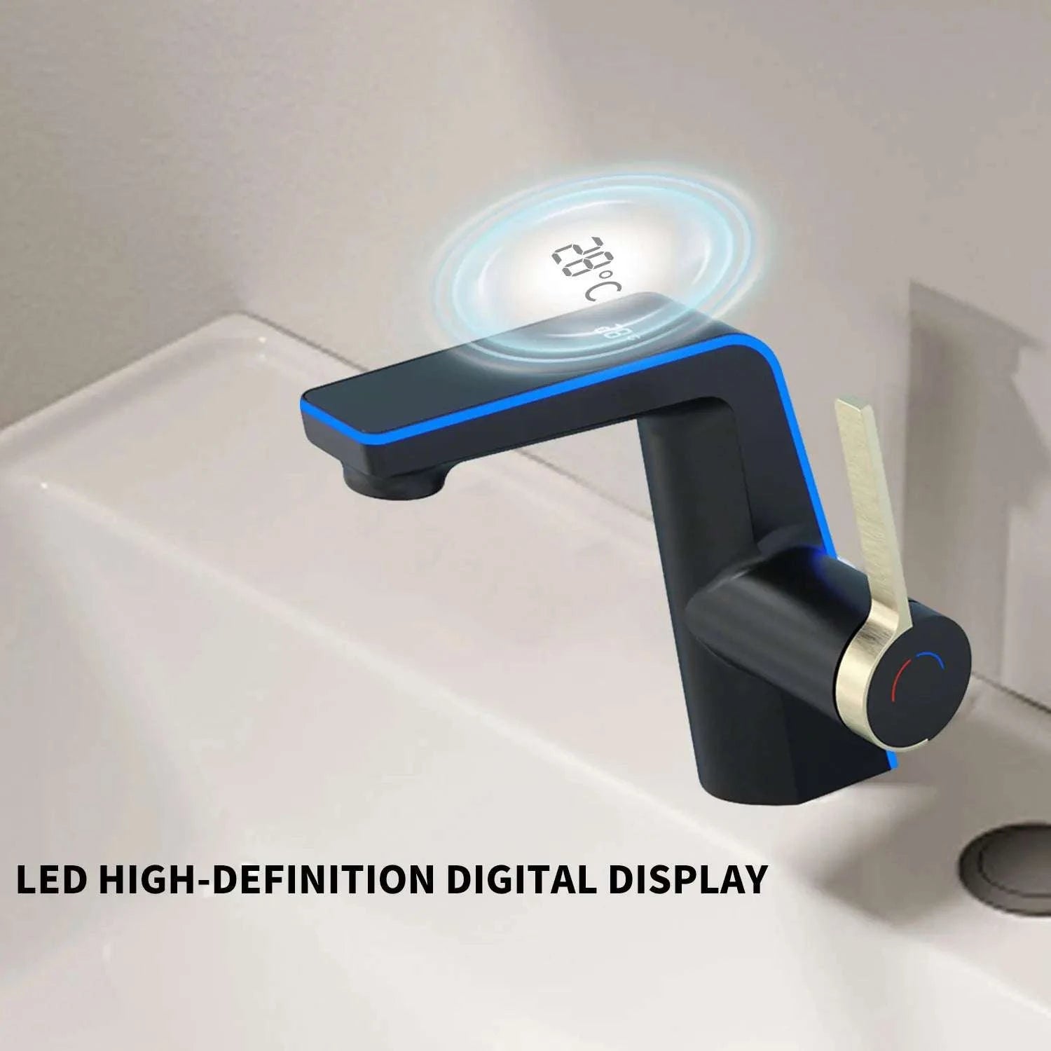 LED Temperature Display Bathroom Faucet with Dual Spray Modes-Black / france / Surface Finishing: include 60cm hose