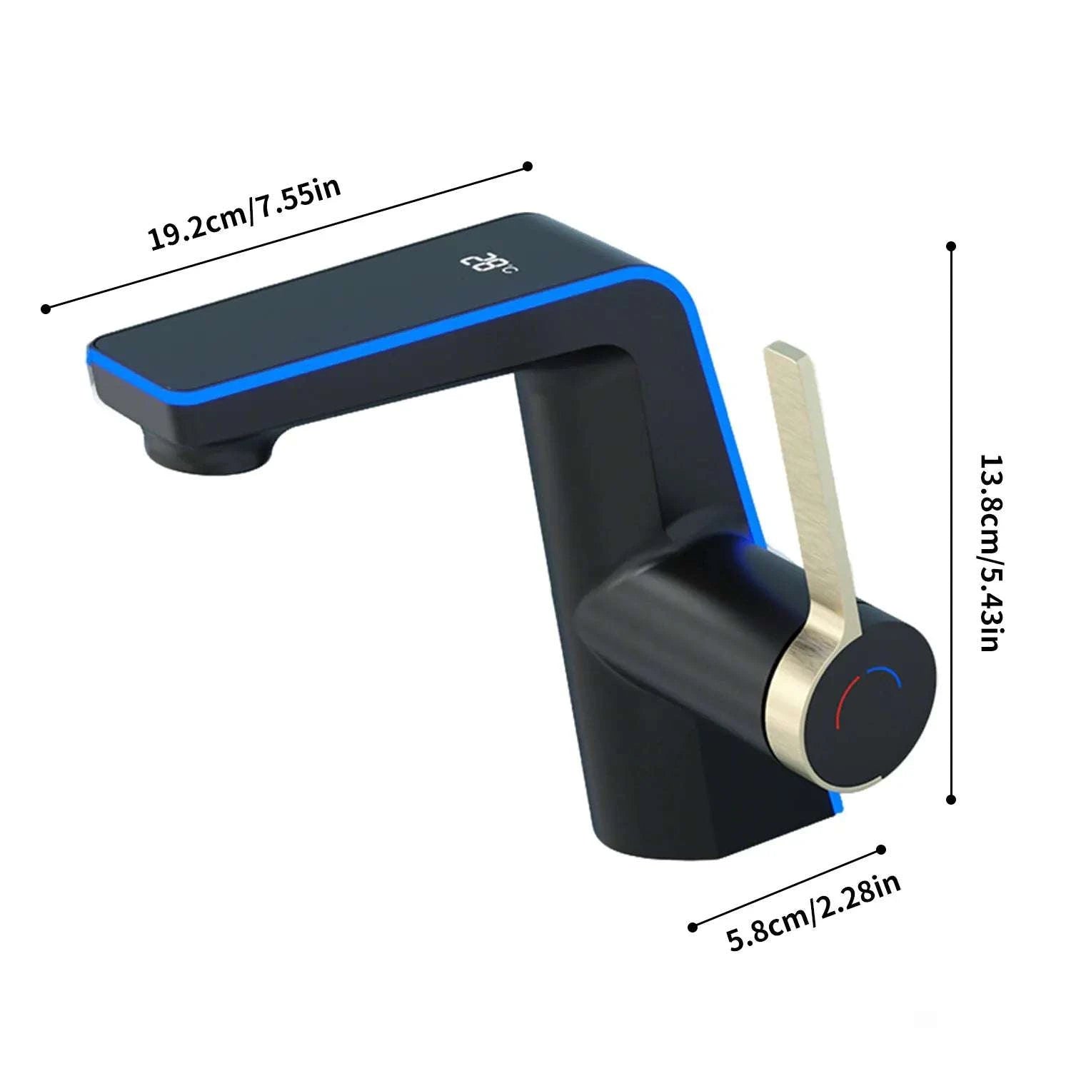 LED Temperature Display Bathroom Faucet with Dual Spray Modes-Black / france / Surface Finishing: include 60cm hose