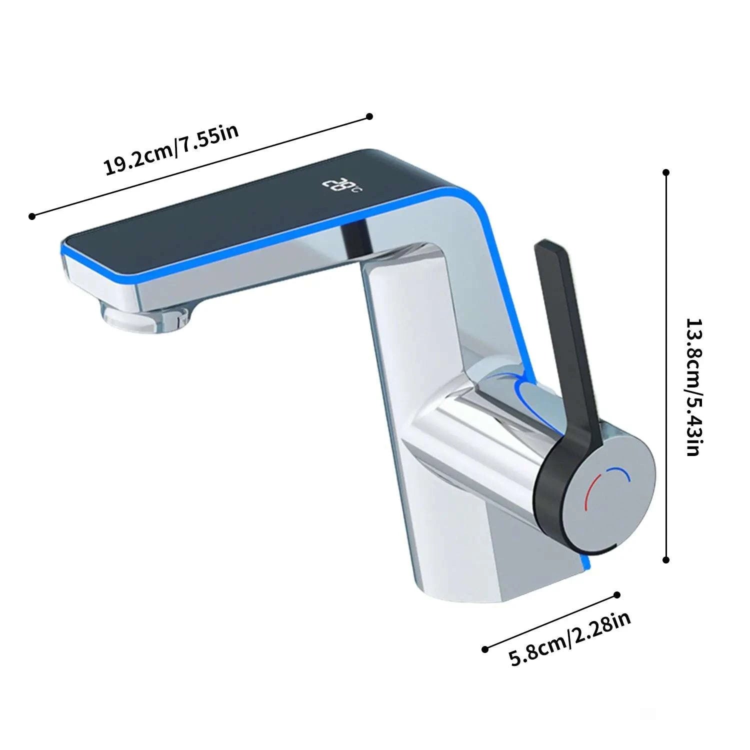 LED Temperature Display Bathroom Faucet with Dual Spray Modes-Black / france / Surface Finishing: include 60cm hose