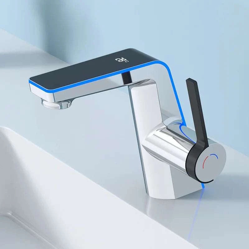 LED Temperature Display Bathroom Faucet with Dual Spray Modes-Black / france / Surface Finishing: include 60cm hose