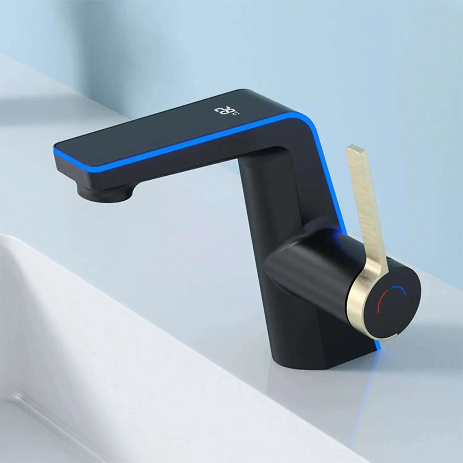 LED Temperature Display Bathroom Faucet with Dual Spray Modes-Black / france / Surface Finishing: include 60cm hose
