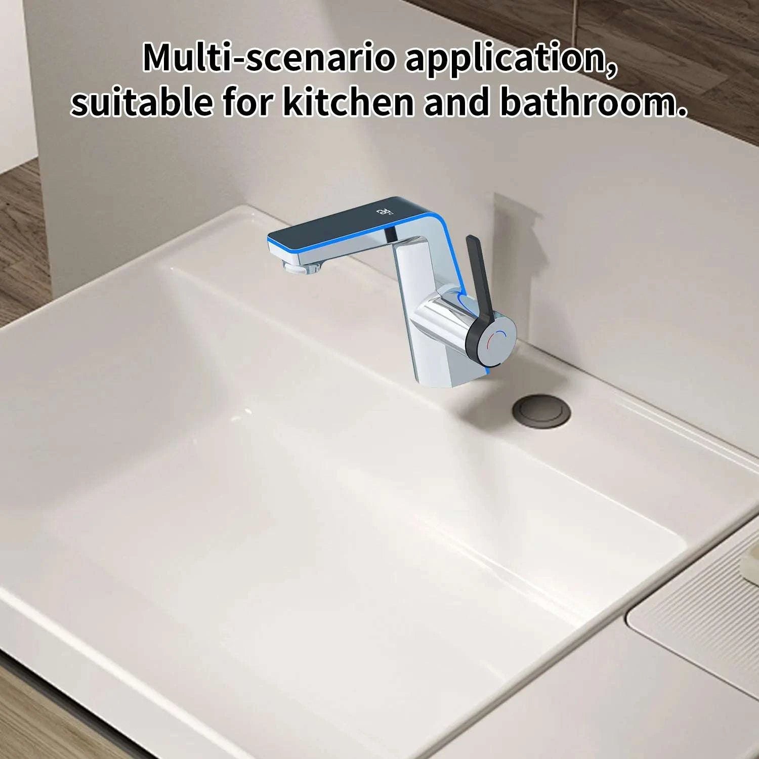 LED Temperature Display Bathroom Faucet with Dual Spray Modes-Black / france / Surface Finishing: include 60cm hose