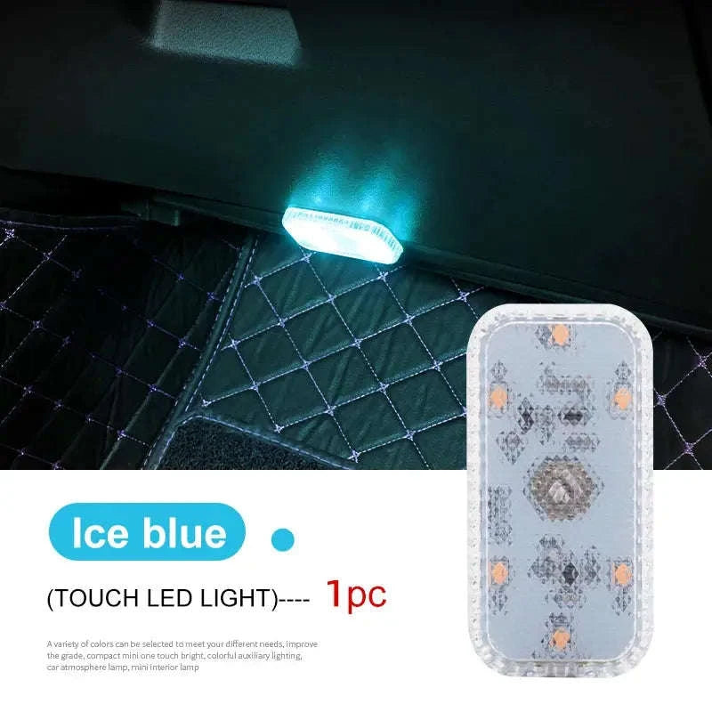LED Touch Light – Mini Wireless Car Interior Lamp with USB Rechargeable Design-1pc ice blue