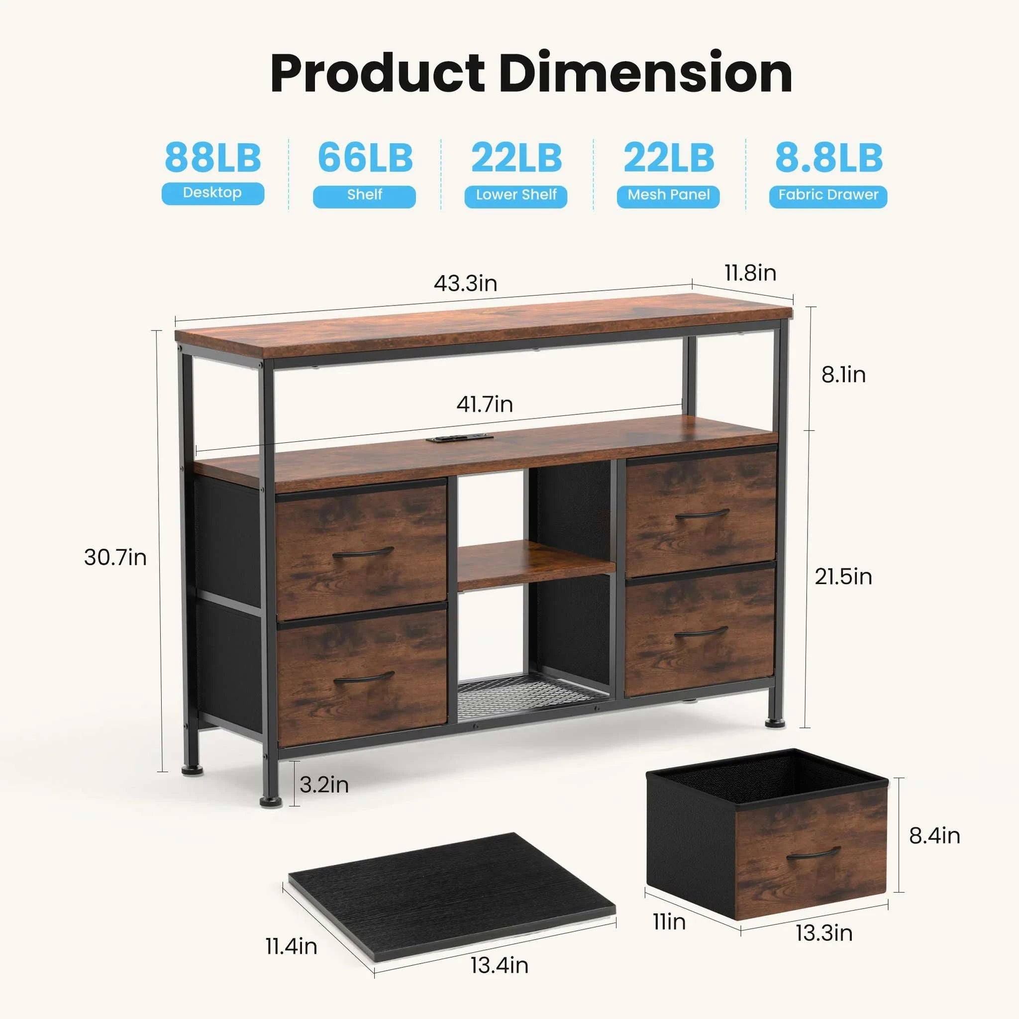 LED TV Stand with Storage Drawers & Power Outlets for 50" TV-Brown / United States