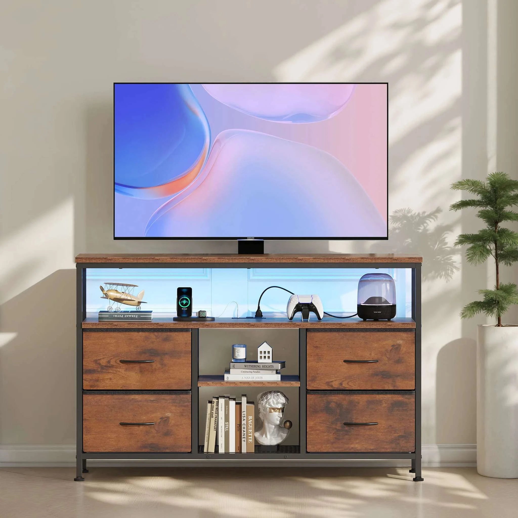 LED TV Stand with Storage Drawers & Power Outlets for 50" TV-Brown / United States