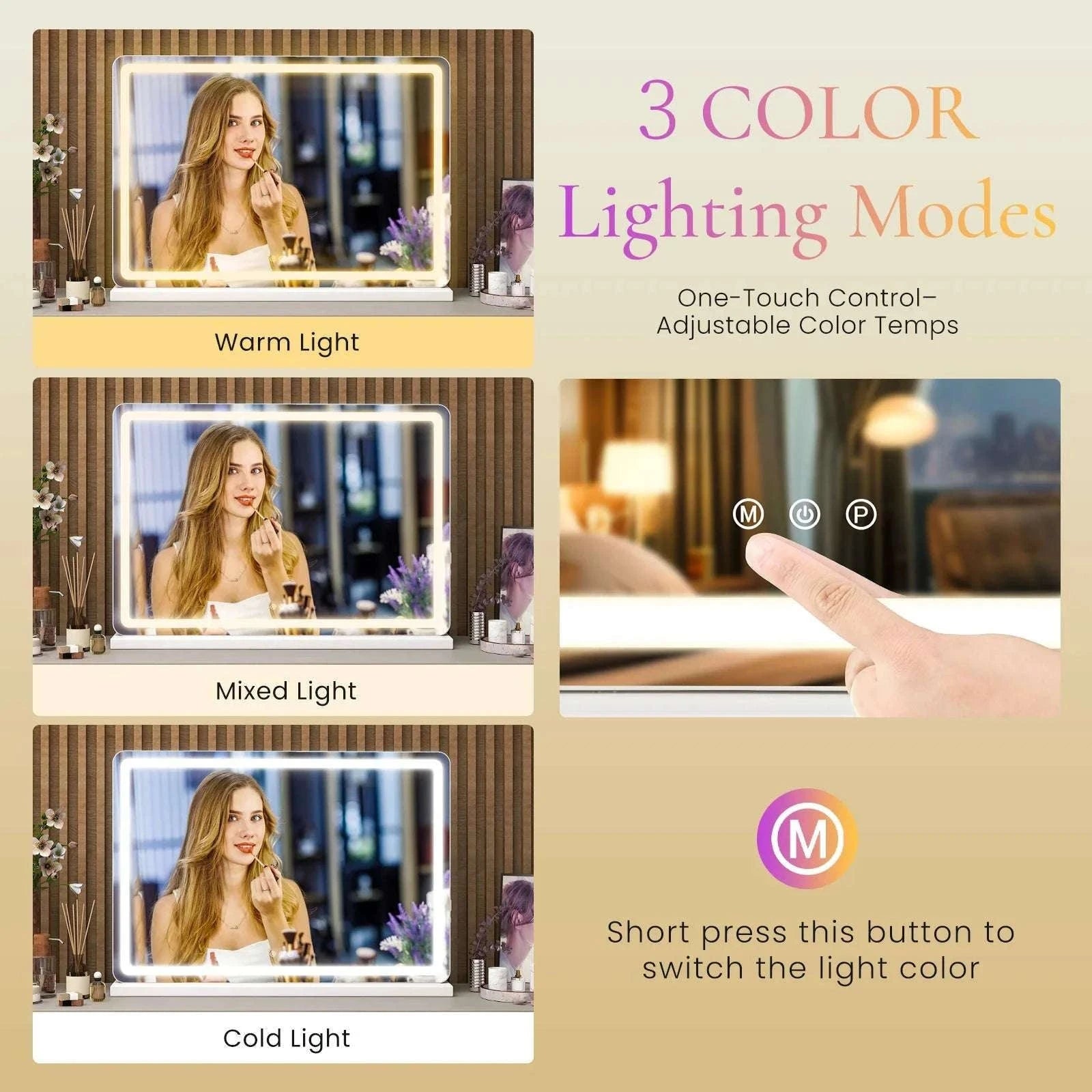 LED Vanity Mirror with 3 Light Modes & Dimmable Brightness-22L x 32W / United States