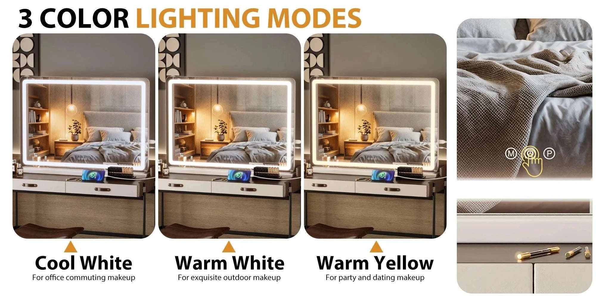 LED Vanity Mirror with 3 Light Modes & Dimmable Brightness-22L x 32W / United States