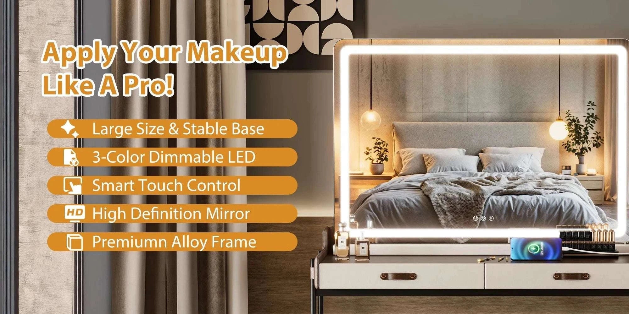 LED Vanity Mirror with 3 Light Modes & Dimmable Brightness-22L x 32W / United States