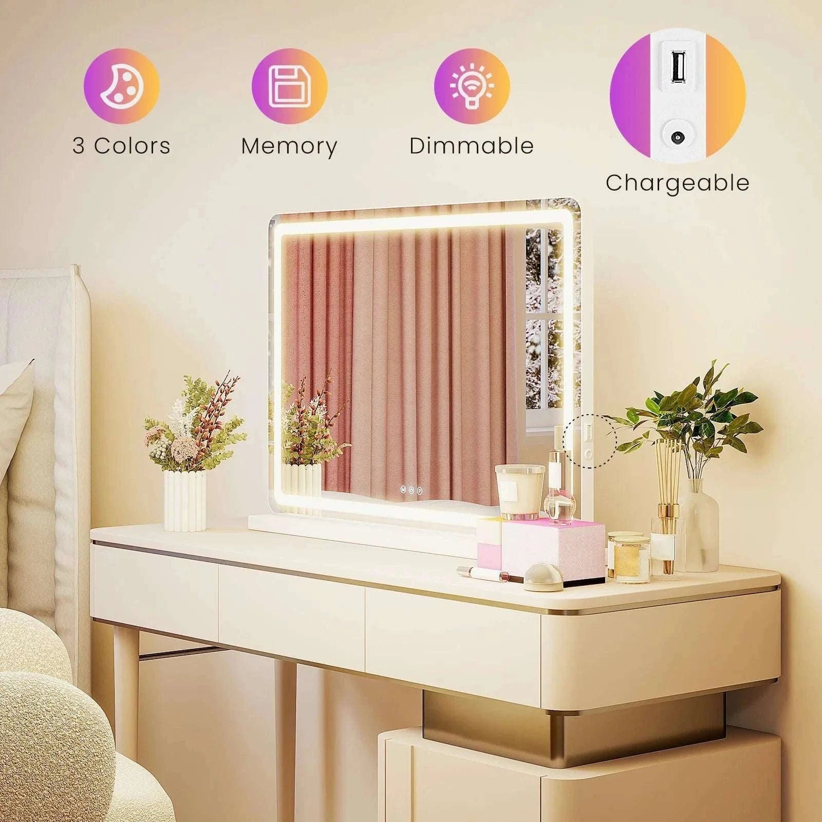 LED Vanity Mirror with 3 Light Modes & Dimmable Brightness-22L x 32W / United States