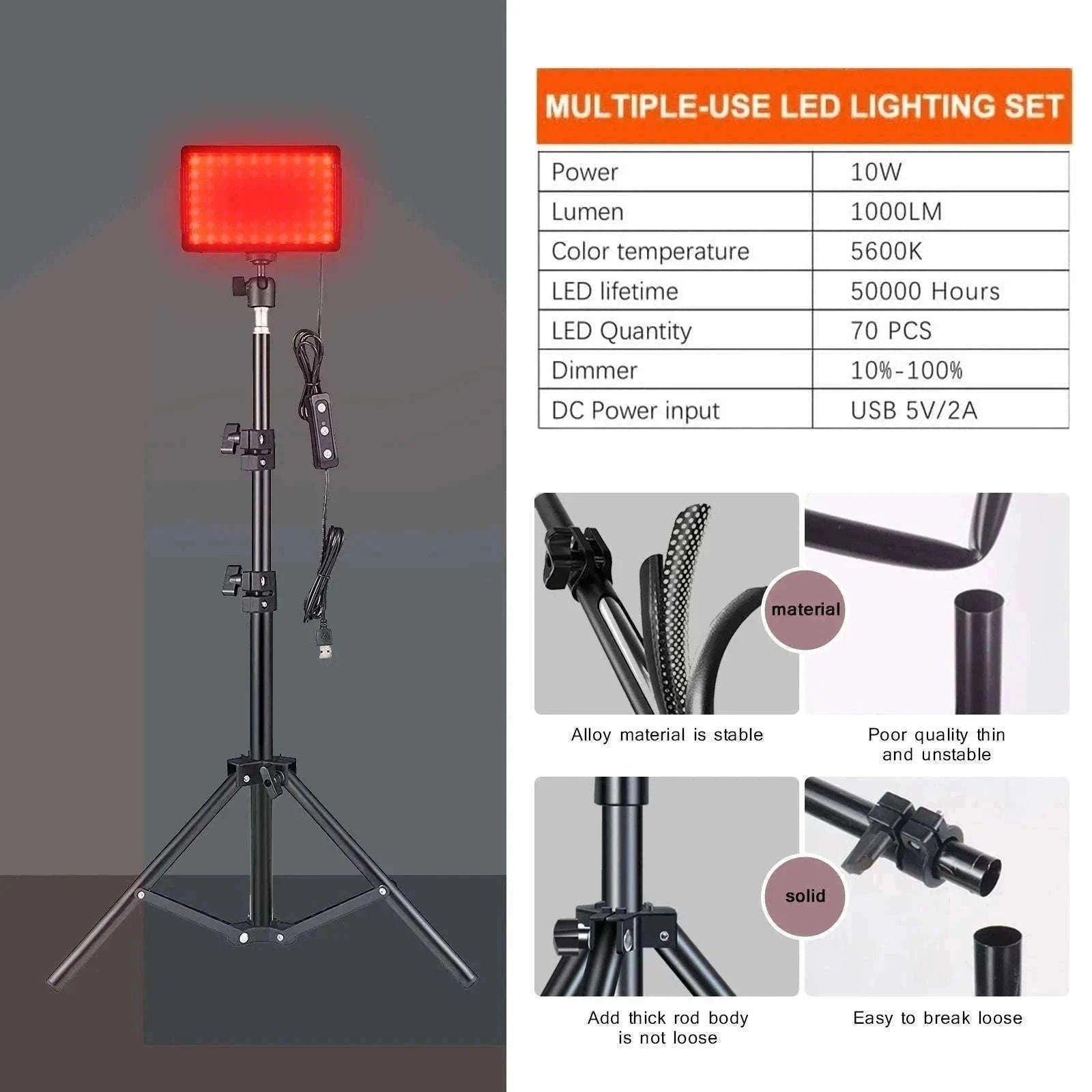 LED Video Light Panel Kit with Tripod & Color Filters 3300–5600K-2 pack 4 Filter / United States