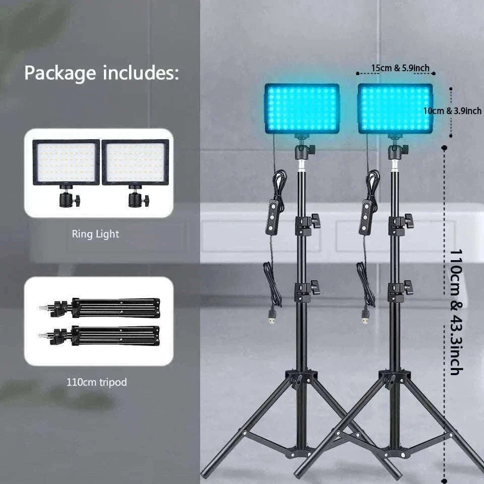 LED Video Light Panel Kit with Tripod & Color Filters 3300–5600K-2 pack 4 Filter / United States