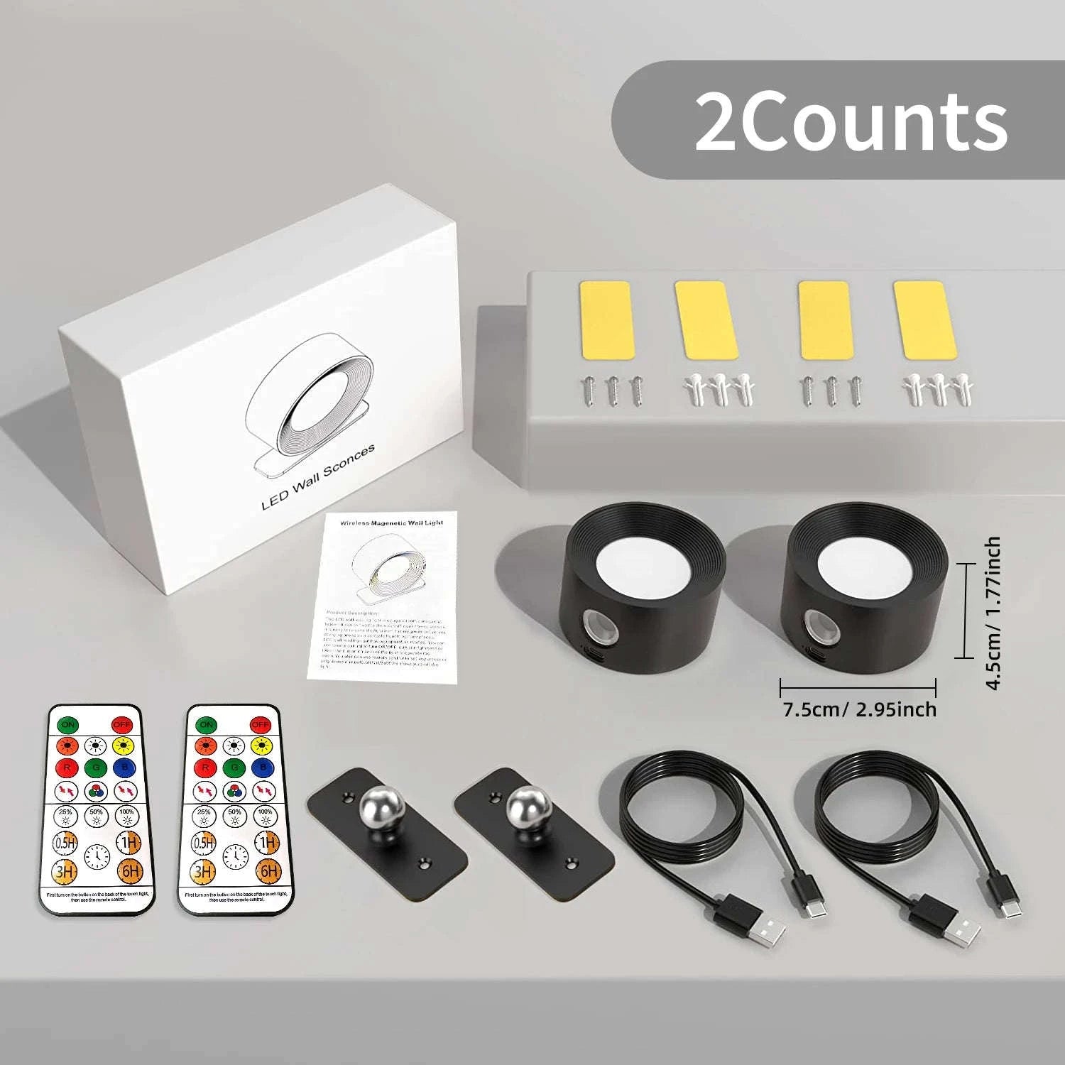 LED Wall Sconce Light with Touch Control and 360° Rotation-black / black 2 pcs