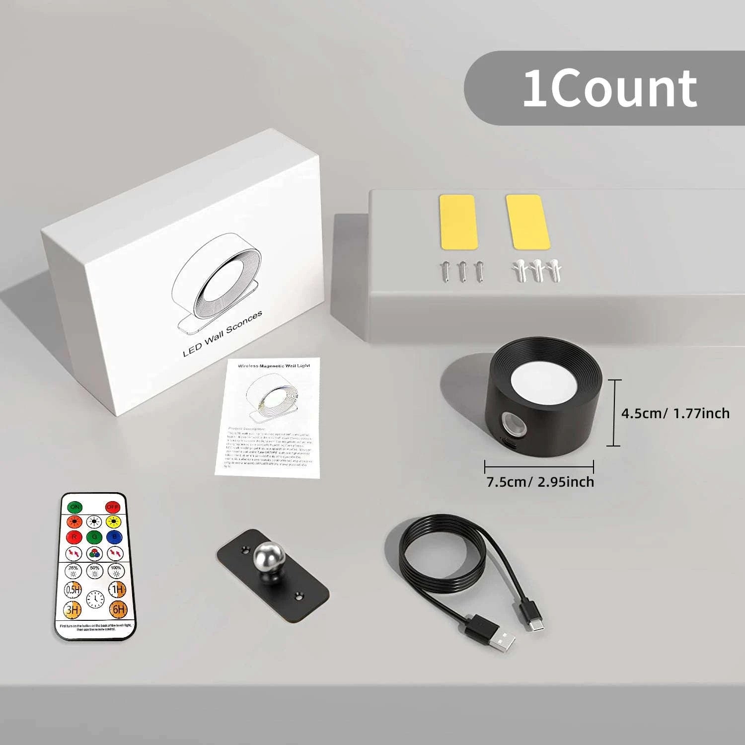 LED Wall Sconce Light with Touch Control and 360° Rotation-black / black 2 pcs