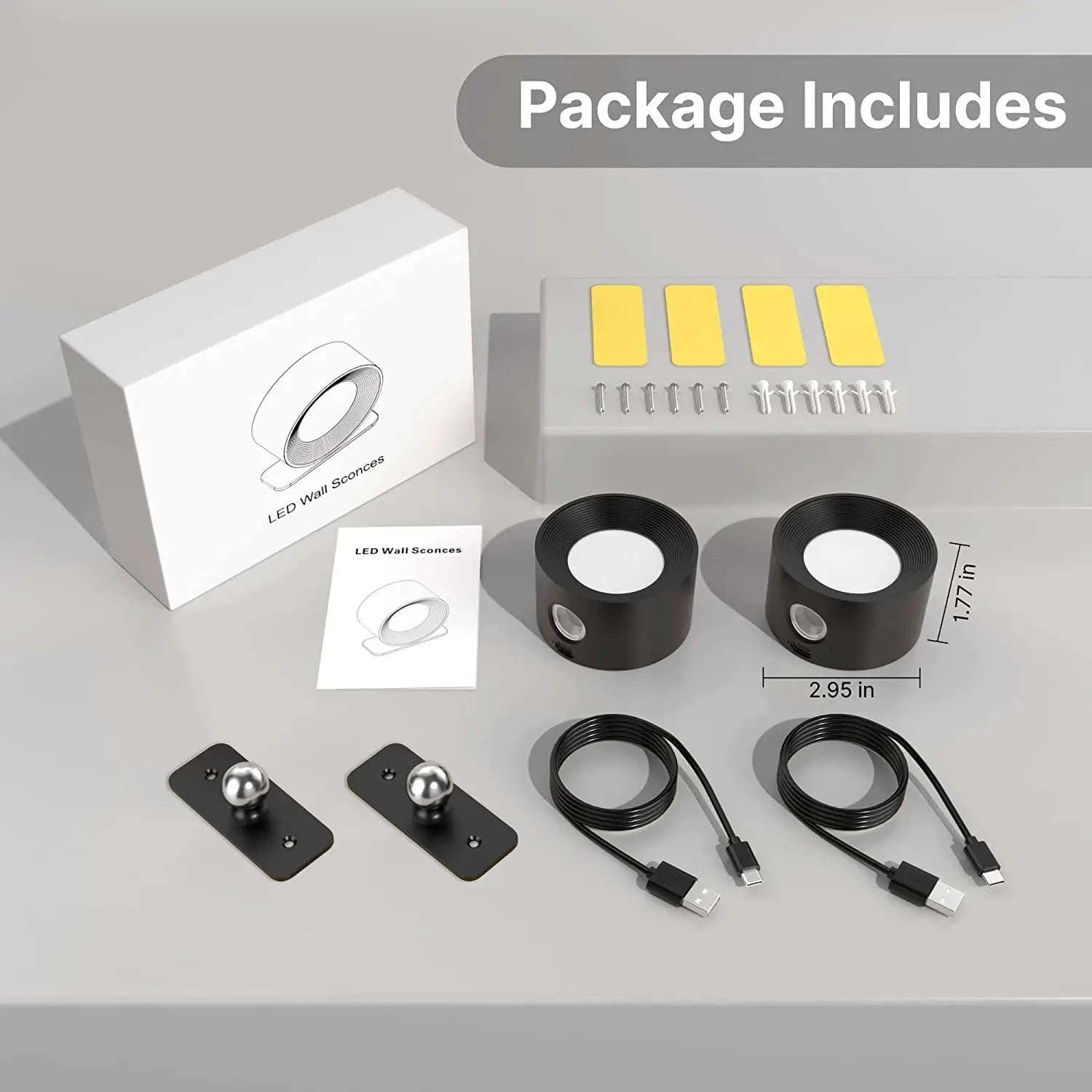 LED Wall Sconce Light with Touch Control and 360° Rotation-black / black 2 pcs