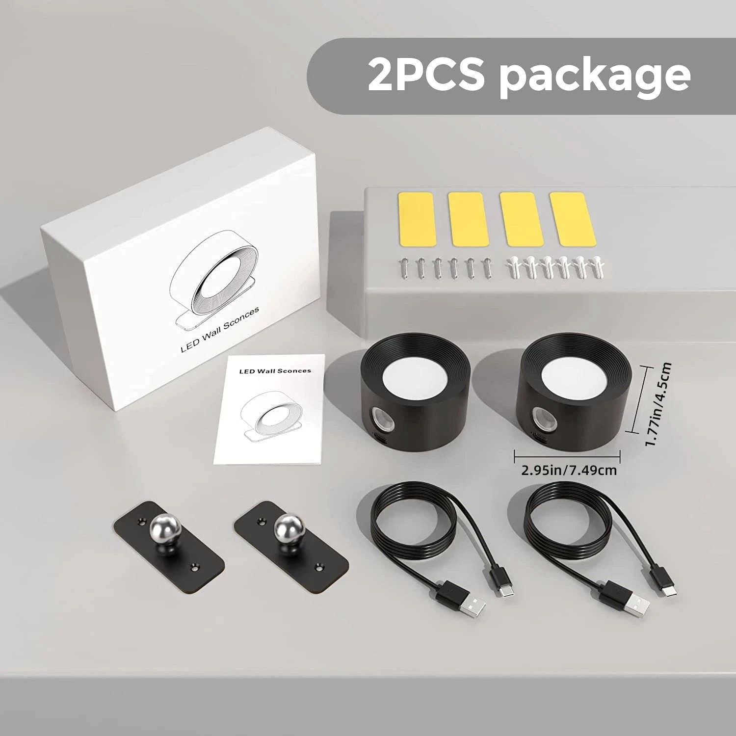 LED Wall Sconce Light with Touch Control and 360° Rotation-black / black 2 pcs