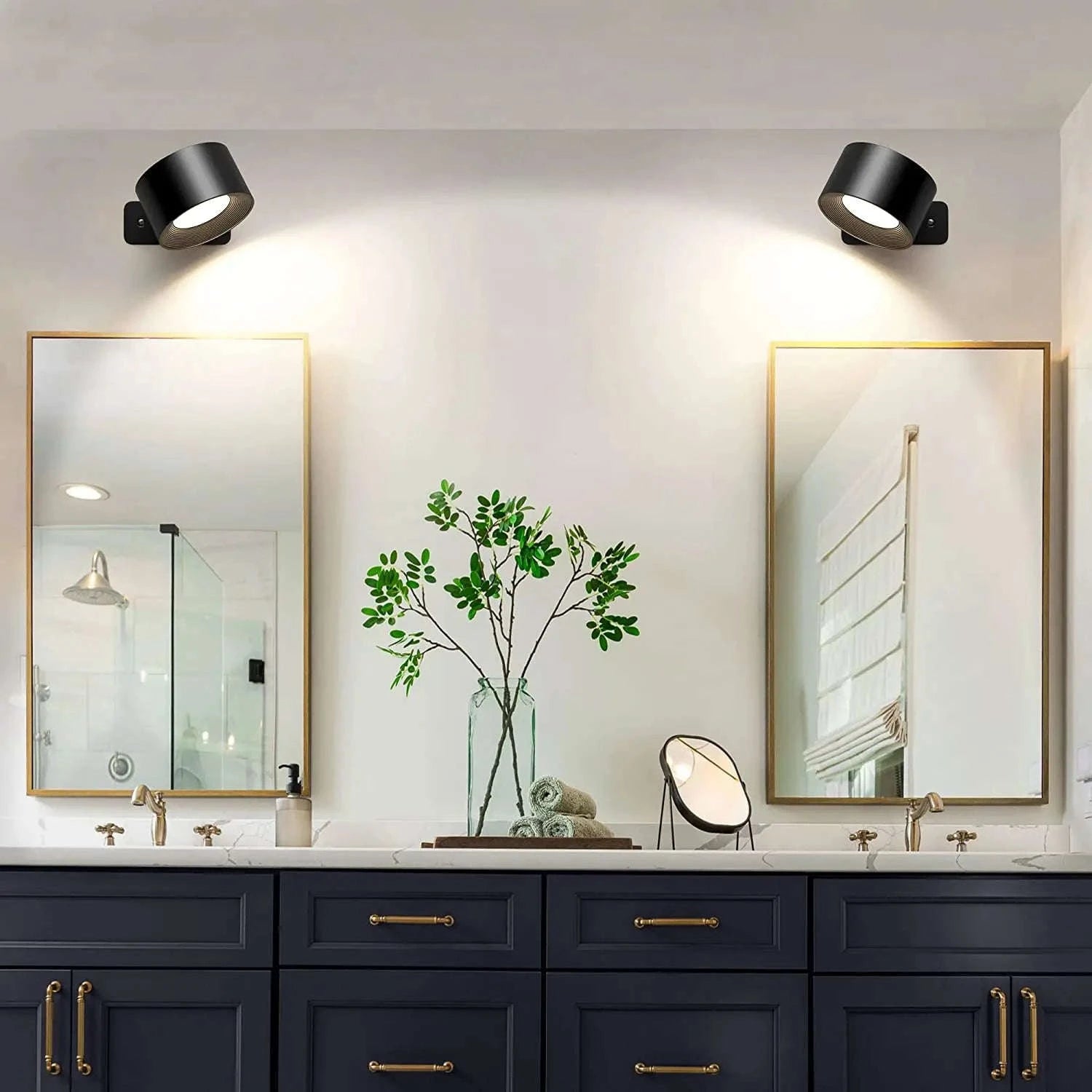 LED Wall Sconce Light with Touch Control and 360° Rotation-black / black 2 pcs