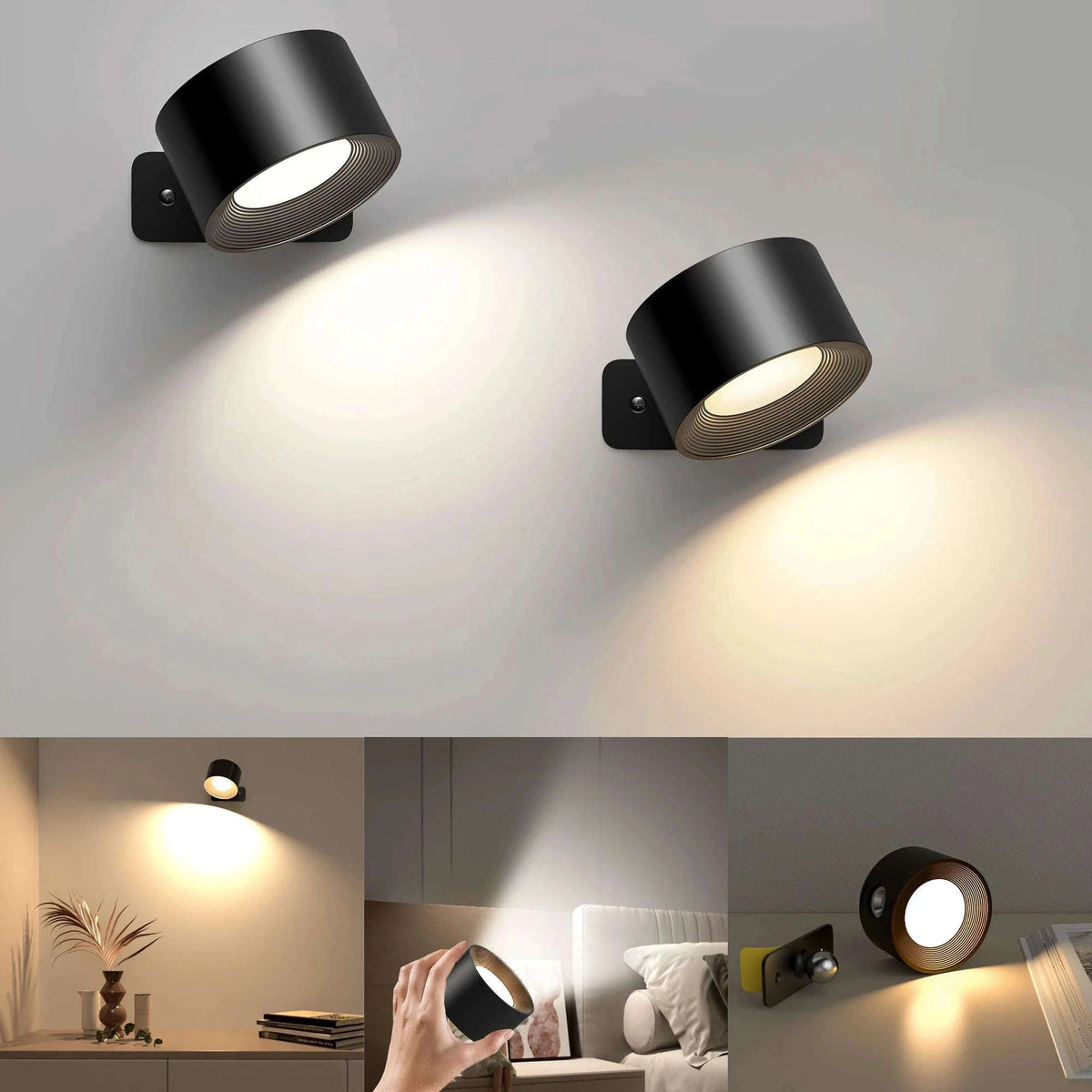 LED Wall Sconce Light with Touch Control and 360° Rotation-black / black 2 pcs