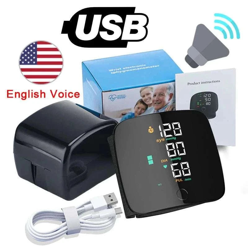 LED Wrist Blood Pressure Monitor with Voice & Easy Read Display-