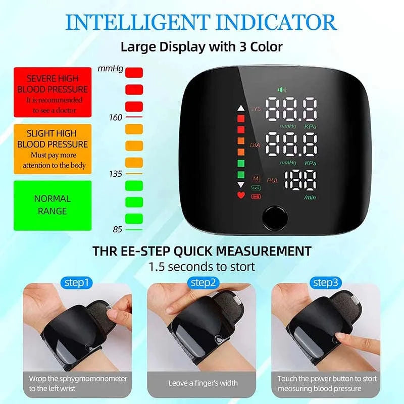 LED Wrist Blood Pressure Monitor with Voice Guidance-Arabic Voice