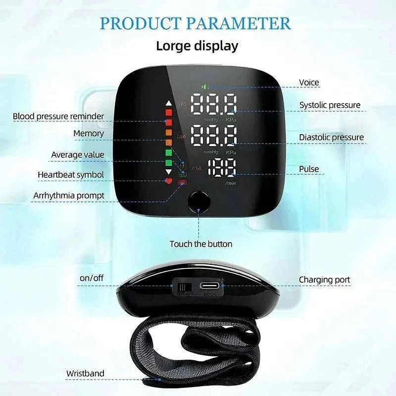 LED Wrist Blood Pressure Monitor with Voice Guidance-Arabic Voice