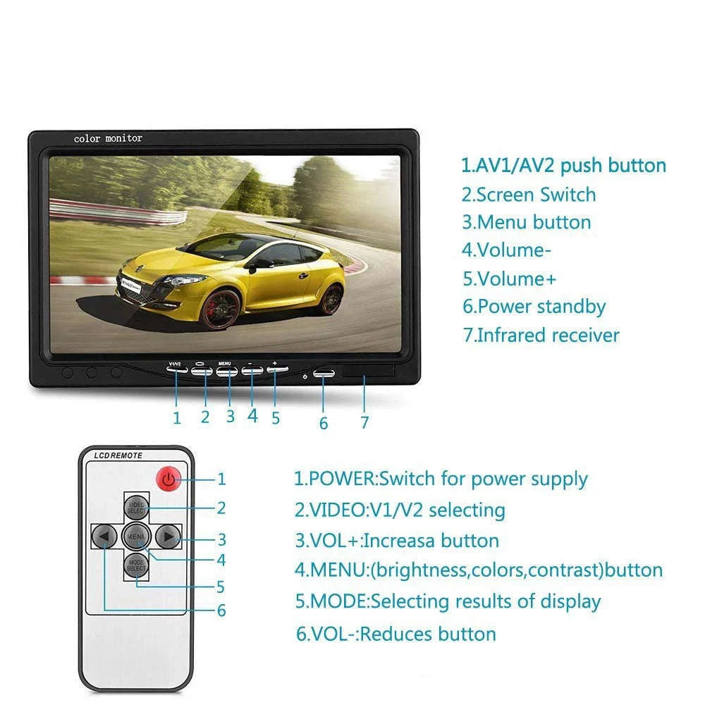 LeeKooLuu 7-inch Car Monitor Backup Camera-Monitor with 2 Cameras / france