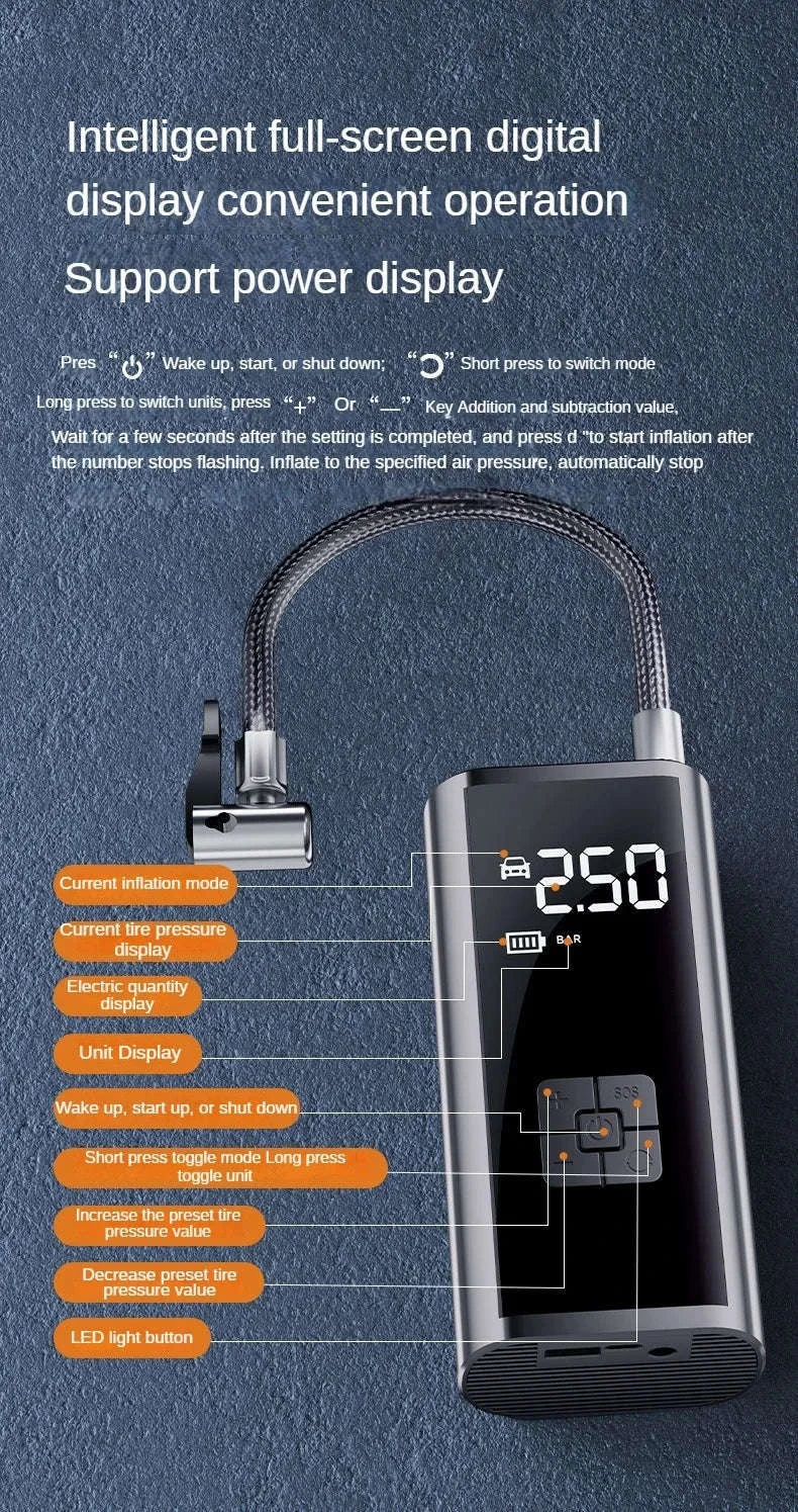 LEIBOO Portable Air Compressor for Car & Bike Tires-Wireless