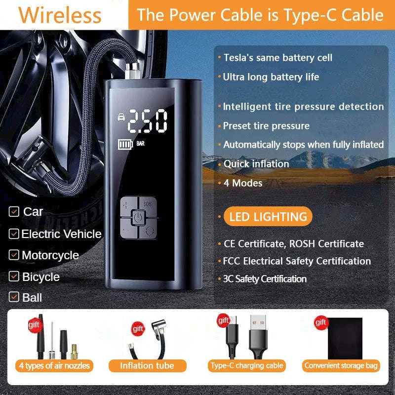 LEIBOO Portable Air Compressor for Car & Bike Tires-Wireless