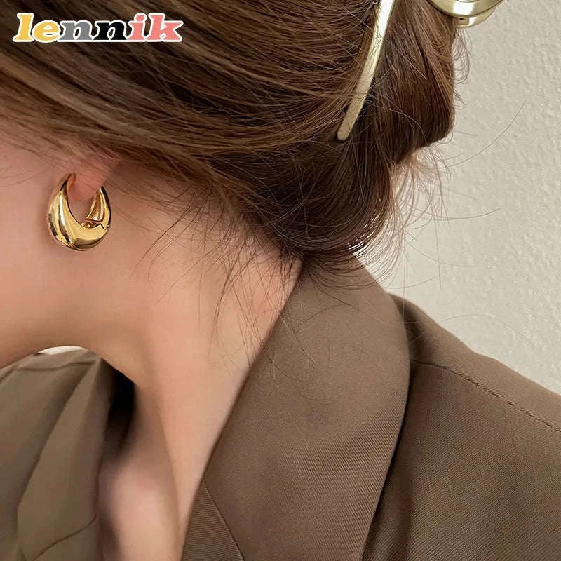 LENNIK Oval Elegant Earrings-Gold / CHINA