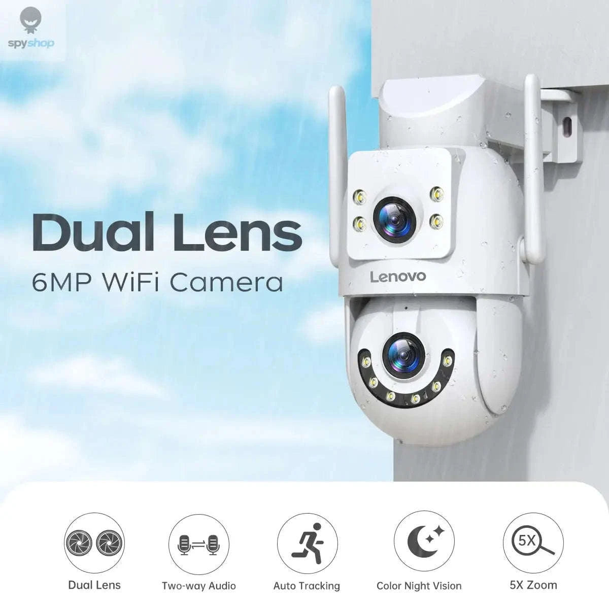 Lenovo 4K WiFi Surveillance Camera X6 – Dual‑Lens PTZ Security with Night Vision-4MP Add 64G / EU plug