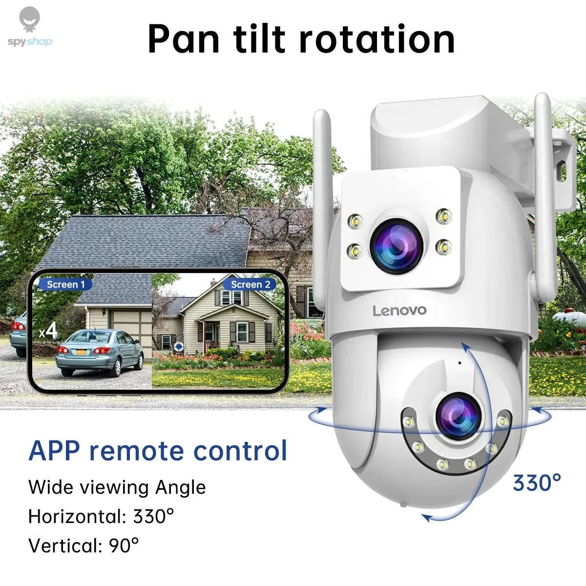 Lenovo 4K WiFi Surveillance Camera X6 – Dual‑Lens PTZ Security with Night Vision-4MP Add 64G / EU plug