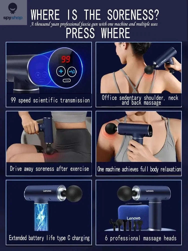 Lenovo Fascia Gun Professional Muscle Massager-N2 6head blue