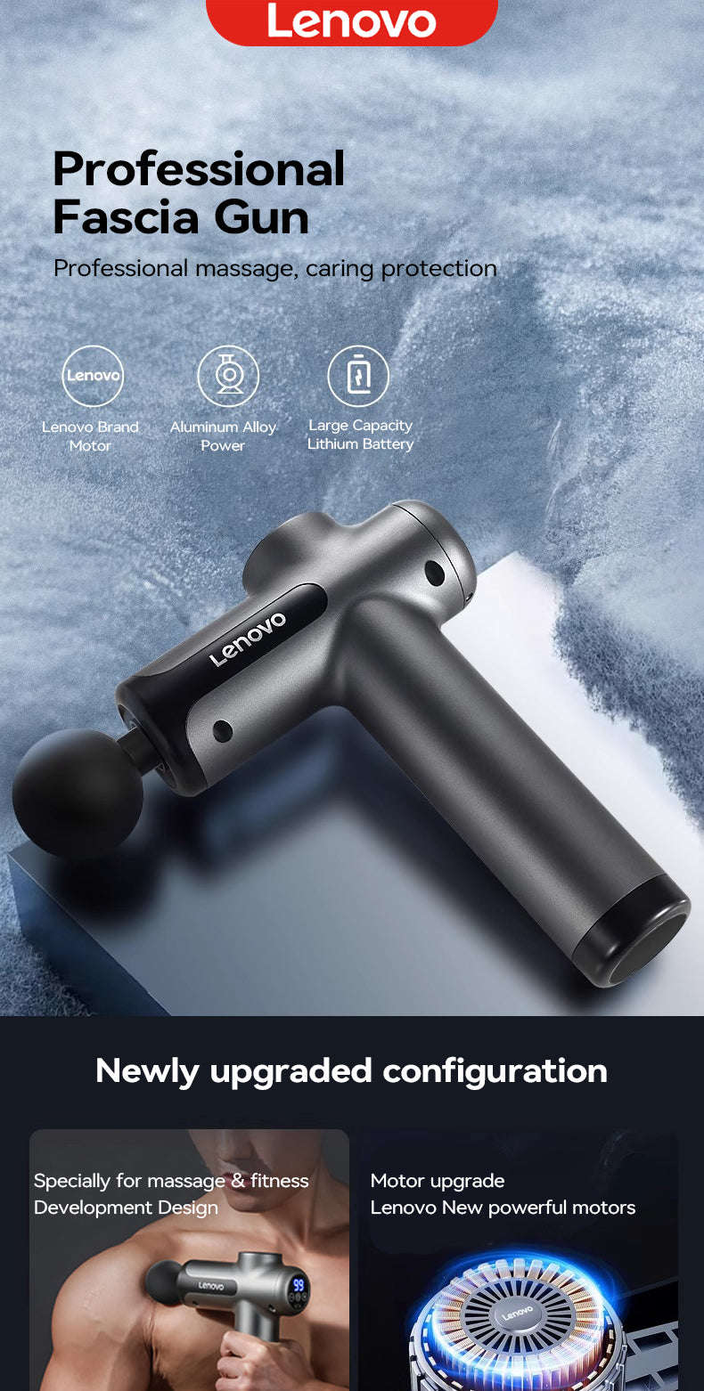 Lenovo Wireless Massager Gun with 8 Massage Heads-Grey