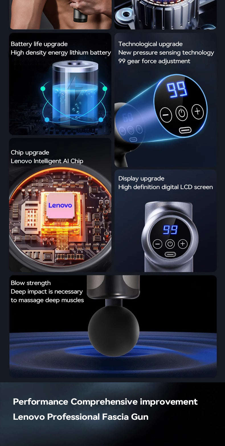 Lenovo Wireless Massager Gun with 8 Massage Heads-Grey