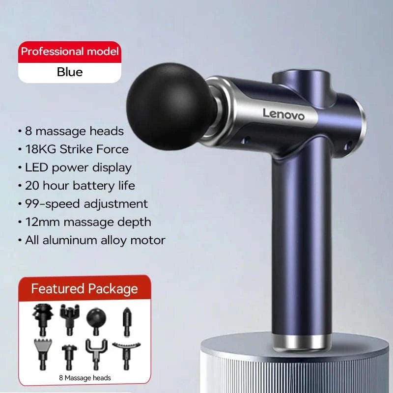 Lenovo Wireless Massager Gun with 8 Massage Heads-Grey