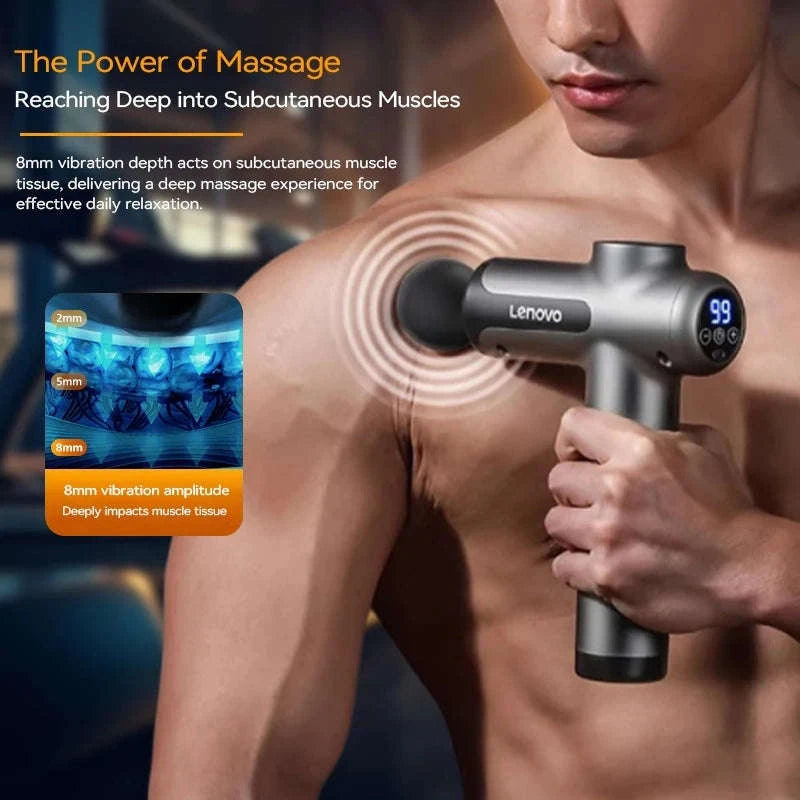 Lenovo Wireless Massager Gun with 8 Massage Heads-Grey