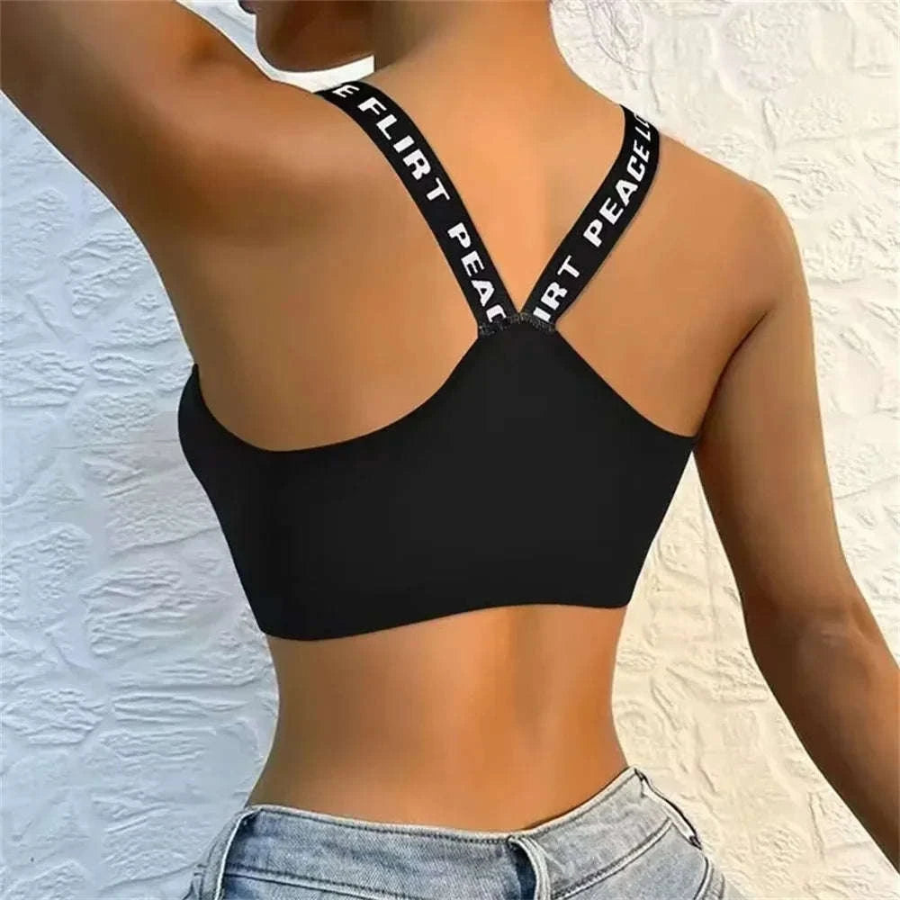 Letter Strap Bra Top for Women – Seamless Yoga Crop Support-One Size / A With letters
