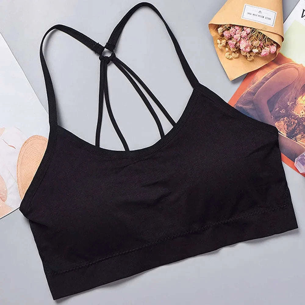 Letter Strap Bra Top for Women – Seamless Yoga Crop Support-One Size / A With letters