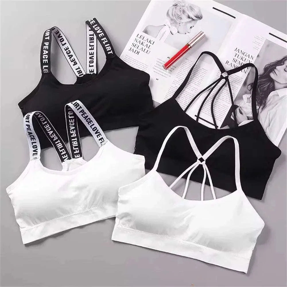 Letter Strap Bra Top for Women – Seamless Yoga Crop Support-One Size / D Without letters