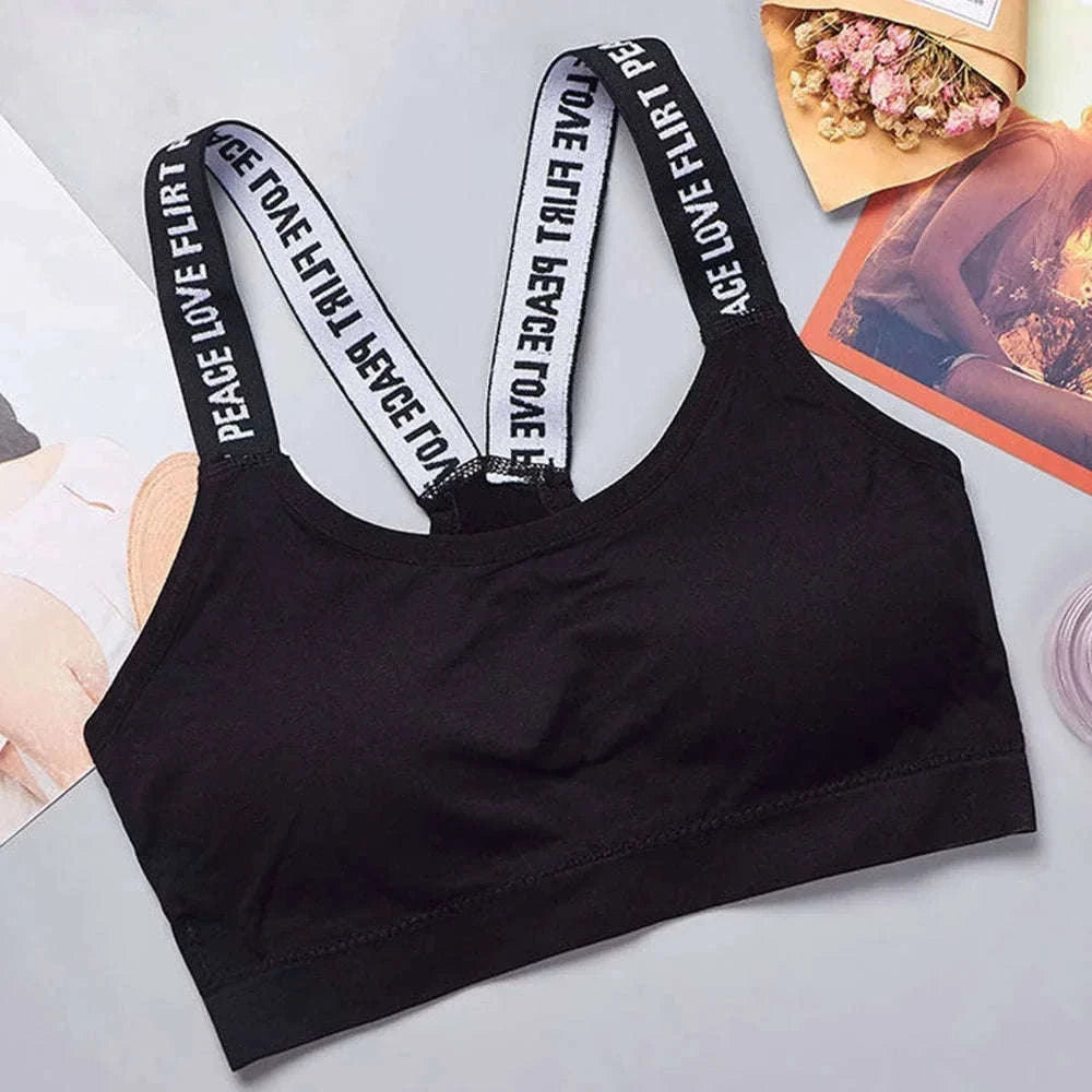 Letter Strap Bra Top for Women – Seamless Yoga Crop Support-One Size / D Without letters