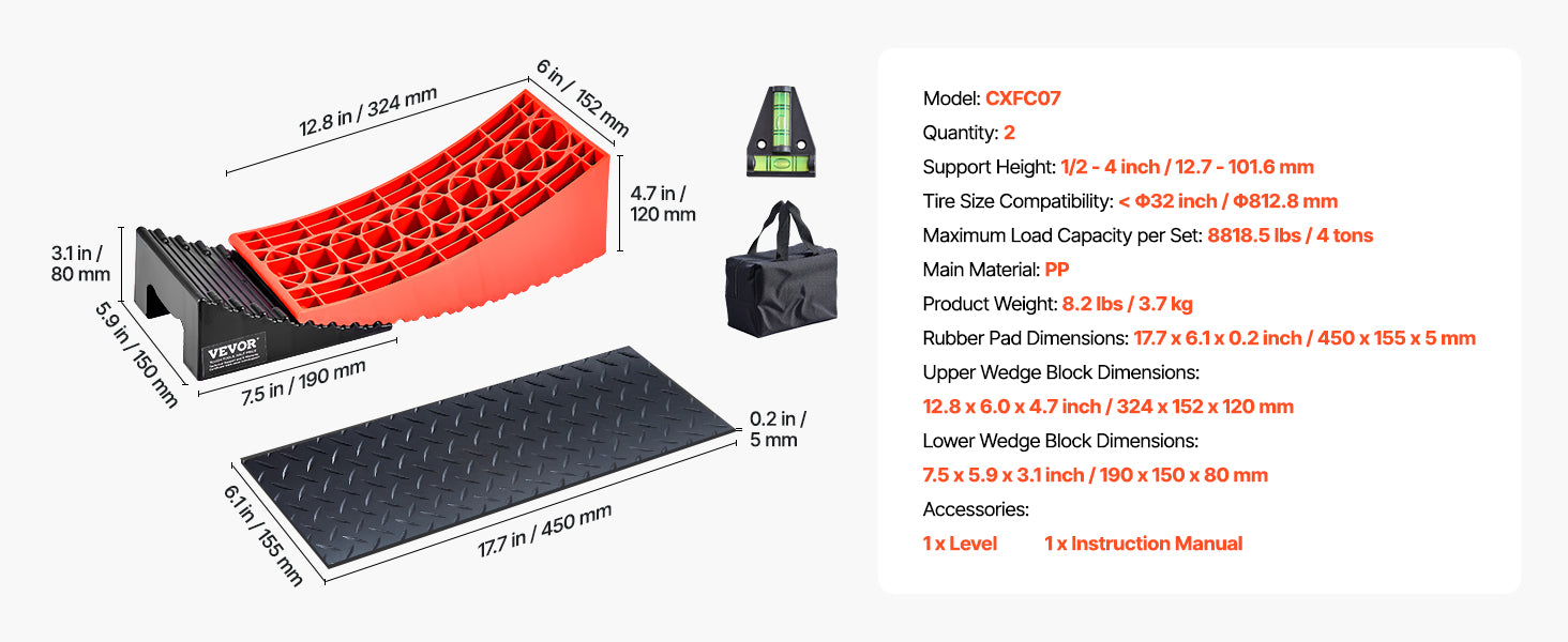 RV Camper Levelers Kit with Anti-Slip Mats, Bag & Level Tool
