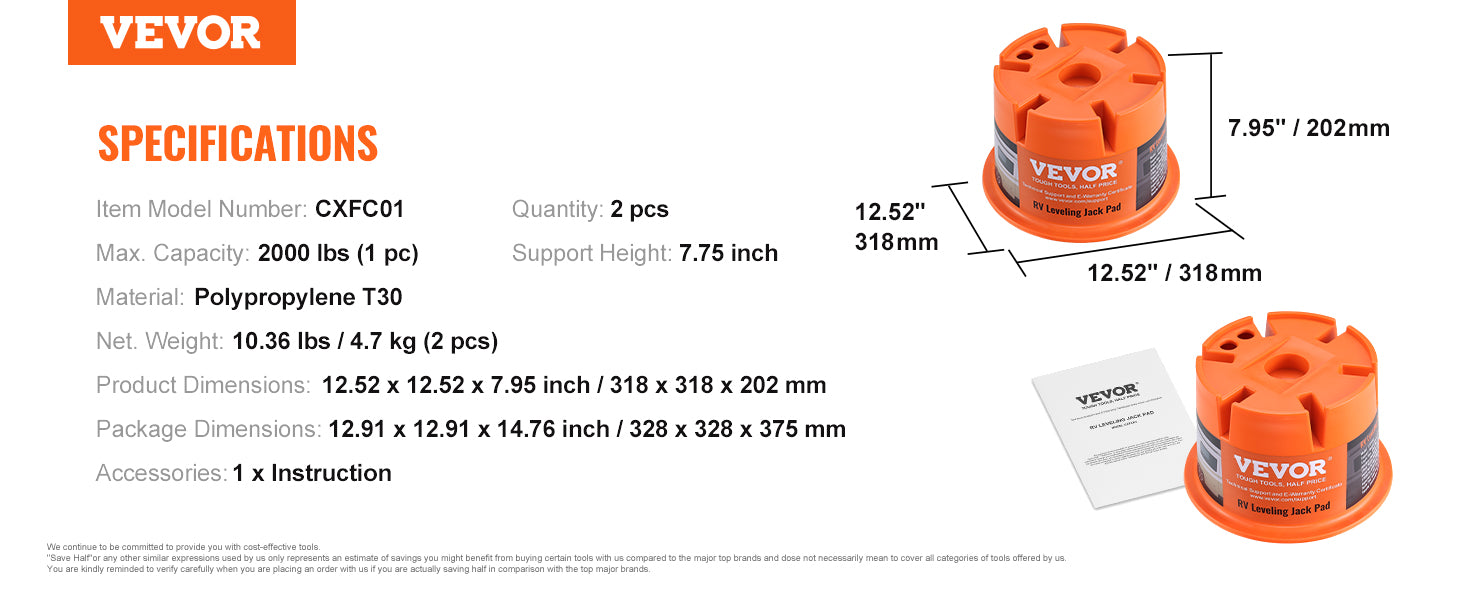 Trailer Jack Block 2000 lbs Capacity Polypropylene 2 Pack
