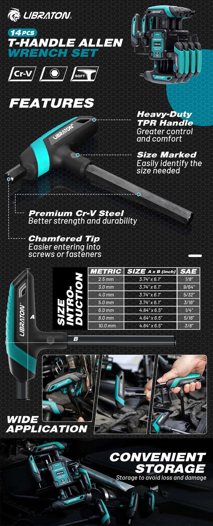 LIBRATON 14PCS T-Handle Allen Wrench Set-Allen Wrench Set