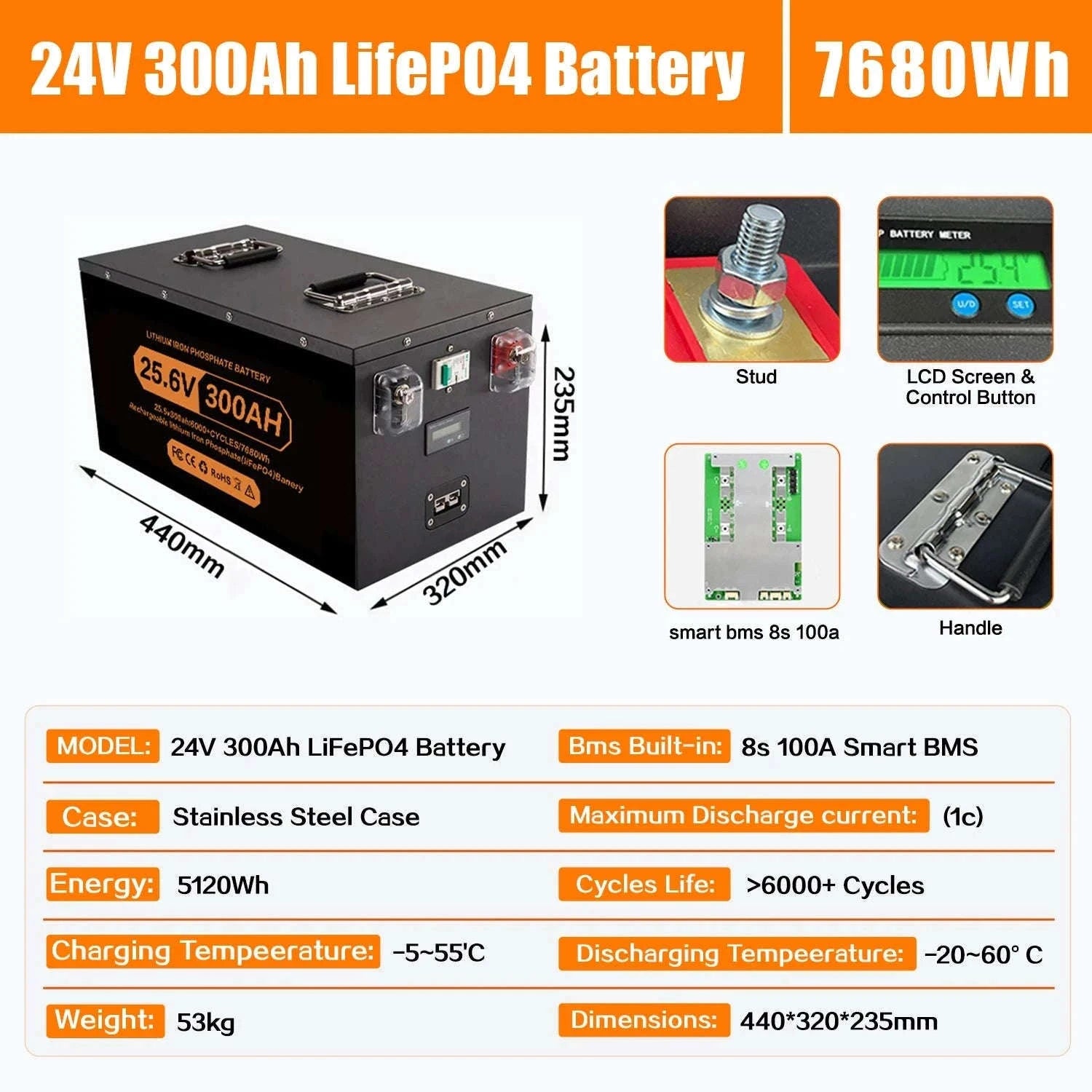 LiFePO4 Lithium Battery 100Ah-400Ah 12V/24V/48V with 100A BMS-12V 400Ah-5210Wh / China Mainland