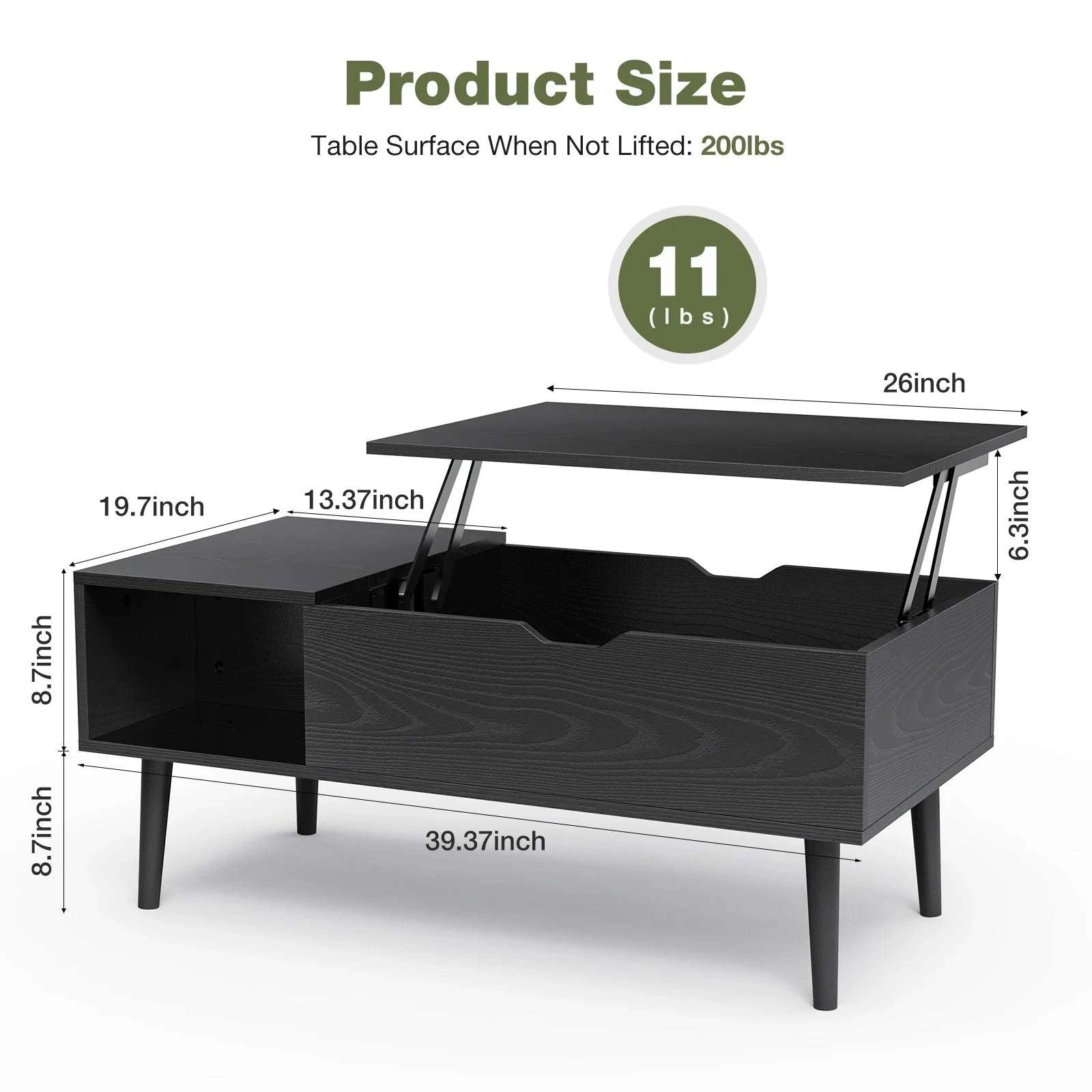 Lift Top Coffee Table with Storage Shelf 39.37" Modern Wood Desk-black / United States